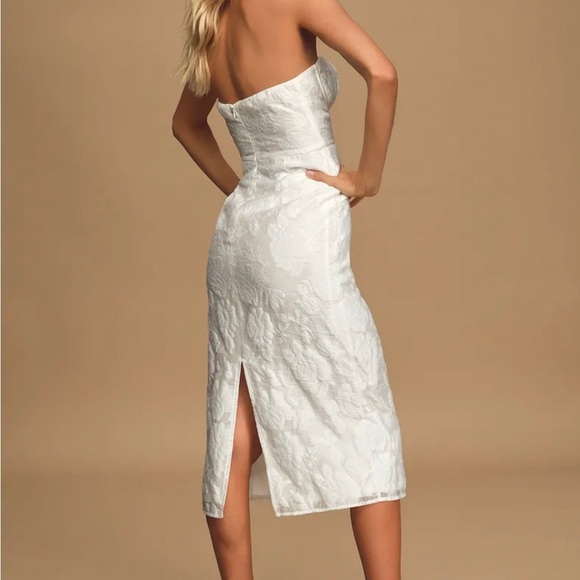 Lulu’s From This Day White Floral Jacquard Strapless Midi Dress - Picture 5 of 5
